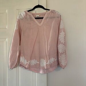 Magnolia Blush Pink Blouse with White Embroidery